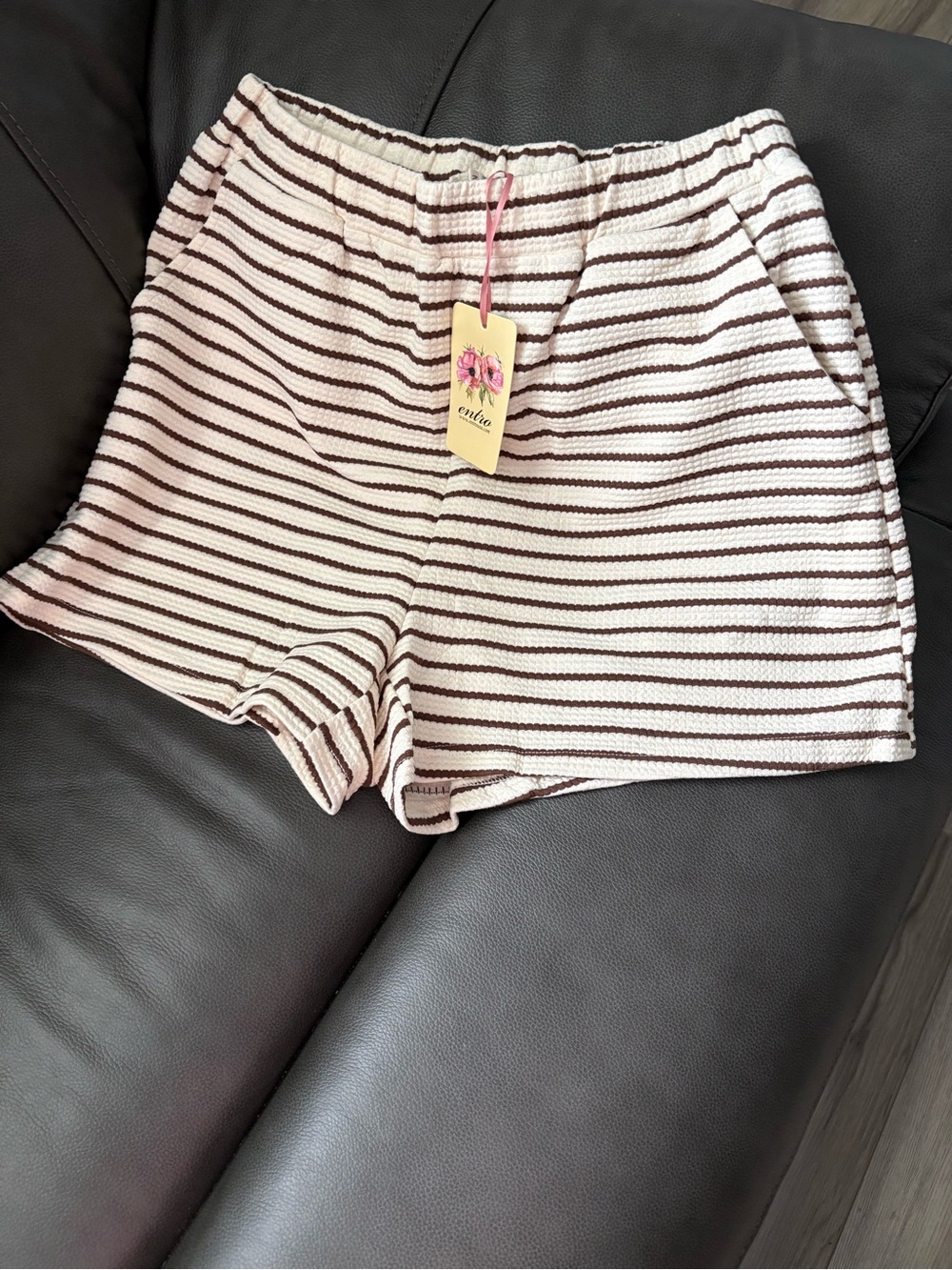 ❤️ NEW Striped Knit Lounge Shorts in Cream & Brown